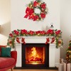 MOEPISY 6ft Prelit Christmas Garland for Mantle with Timer 20 LED Lights Red Gold Ball Ornaments Velvet Bows - 2 of 4