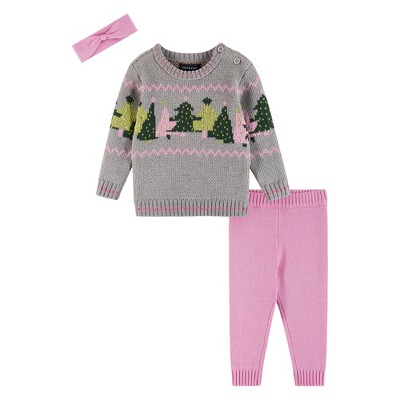 Andy & Evan  Infant  Grey Chenille Sweater w/Tree Graphic & Sweater Knit Pant Set