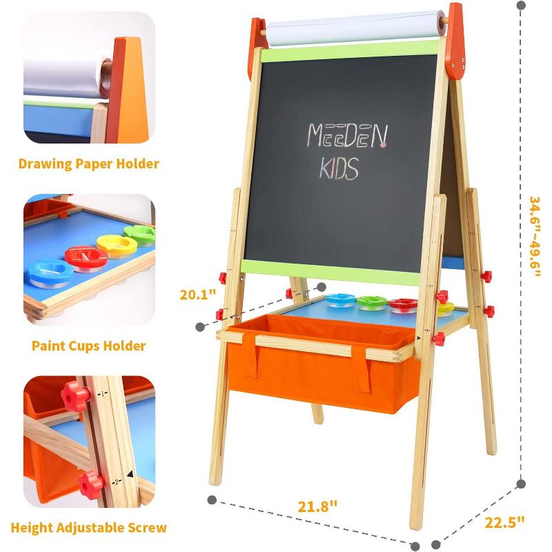 MEEDEN Easel for Kids, Double-Sided All-in-one Wooden Art Easel, Kids Art Easel Set with Paper Rolls, Magnetic Easel with Whiteboard & Chalkboard, 3 of 6