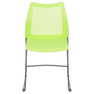 Green Metal Armless Stacking Chair with Perforated Back