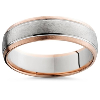 Pompeii3 14K Rose & White Gold Two Tone Mens Wedding Band