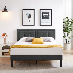 VECELO Twin/Full/Queen Size Upholstered Bed Frame Button Tufted Adjustable Headboard - 1 of 4