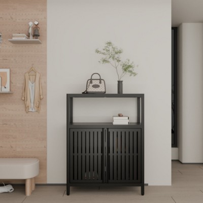 Syemin Decorative Storage Cabinets Large Capacity Bamboo Storage Cabinet, Accent Storage Cabinet With Shelves, Black, 24.57"*10.75"*32.09"