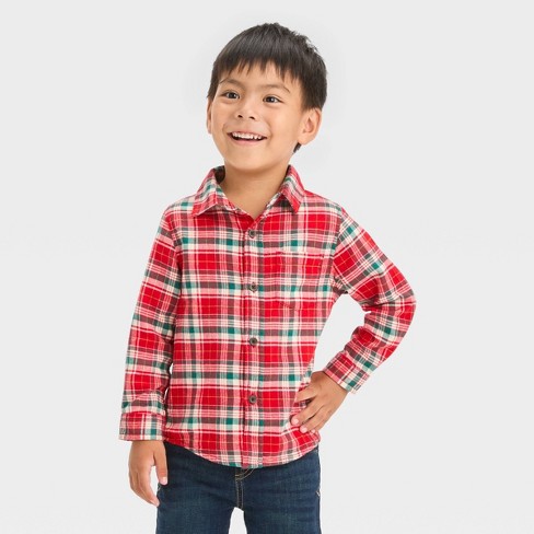 Toddler Boys' Long Sleeve Plaid Flannel Woven Shirt - Cat & Jack