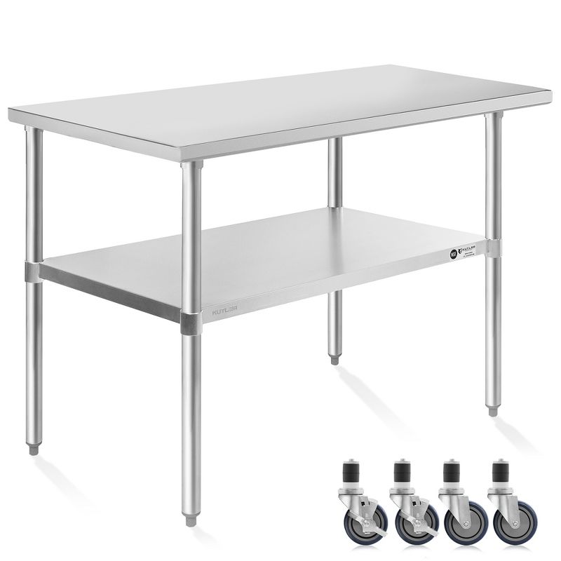 KUTLER Stainless Steel Table with Caster Wheels, NSF Heavy Duty Commercial Prep and Work Table with Undershelf for Restaurant, Hotel, Home, 1 of 8