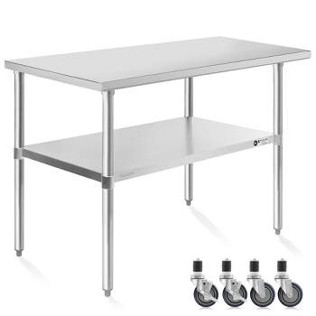 KUTLER Stainless Steel Table with Caster Wheels, NSF Heavy Duty Commercial Prep and Work Table with Undershelf for Restaurant, Hotel, Home