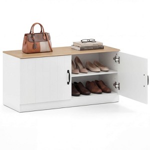 Costway 2-Door Shoe Bench wirh Adjustable Shelves Hidden Storage