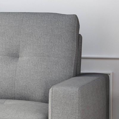 Contemporary Gray Tufted Sofa with Sloped Arm and Wood Legs