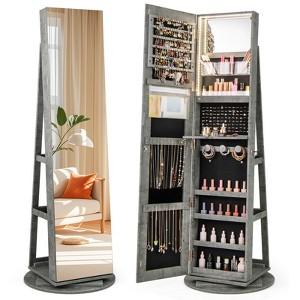 Tangkula 360° Rotating Mirrored Jewelry Cabinet Armoire 3 Color LED Modes Lockable - 1 of 4