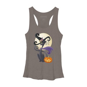 Women's Design By Humans Bewitching Black Halloween Kitty Cat By LittleBunnySunshine Racerback Tank Top - 1 of 3