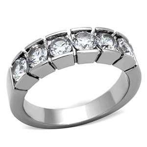 Slickblue Women’s Stainless Steel Ring with Clear CZ Stones, Polished No Plating, Round Wedding Band, Size 5-10 - 1 of 4