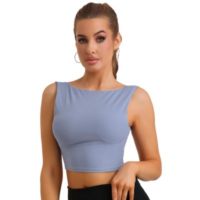 Allegra K Women's Built-In Bra Backless Fitness Workout Tank Tops