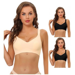 Allegra K Women's Wireless No Show Smooth Comfort Adjustable Straps Minimizer Bras 3 Packs - 1 of 4
