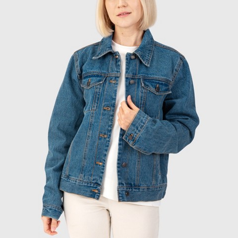 Alpine Swiss Womens Denim Jacket Classic Trucker Jean Jacket Button Up Coat Denim Large