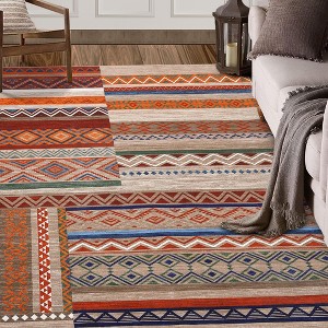 Machine Washable Area Rug Geometric Vintage Carpet Foldable Thin Non-slip Indoor Rug for Living Room Dining Room Soft Short Pile Neutral Floor Cover - 1 of 4