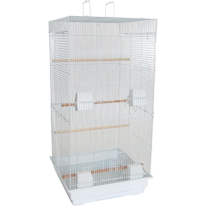 YML A6924 3/8 inches Bar Spacing Tall Flat Top Small Bird Cage White 18 inches x 18 inches, 1 of 2