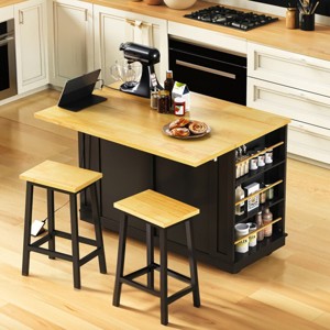 48 in Kitchen Island with Power Outlet, Drop Leaf, 2 Stools, Storage Cabinet and Drawers on Wheels for Kitchen or Dining Room-The Pop Home - 1 of 4