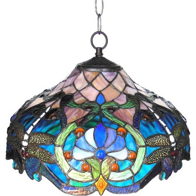 Lydia Victorian Tiffany-Style Stained Glass Pendant Lamp, 17" Shade