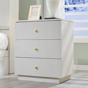 SinCiDo Fluted Nightstand with Charging Station, 21.65" Wide Modern Wood Bedside Table w/3 Storage Drawers for Bedroom, Living Room - 1 of 4