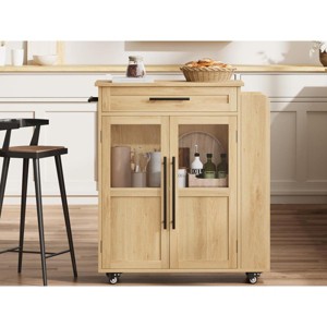 30-Inch Kitchen Island, Mobile Kitchen Cart with Storage Shelves & Cabinet, Stainless Steel Top, Rolling Kitchen Island for Small Spaces - 1 of 4