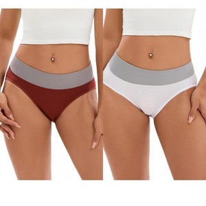 INSPIRE CHIC 2 Pcs Women's Color-Block Cotton No Trace Underwear Mid-Waisted Full Coverage Briefs - 1 of 4