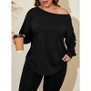 Imily Bela Women's Plus Size Off-Shoulder Long Sleeve Casual T-Shirt with Curved Hem - 3 of 4