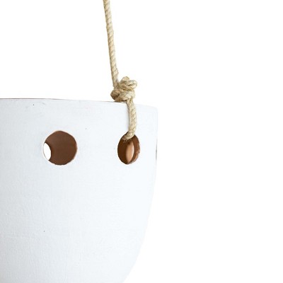 White Terracotta Round Hanging Planter with Jute Hanger