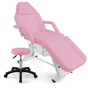 Costway 72" Massage Bed with Hydraulic Stool Adjustable Backrest & Legrest Storage Boxes Black/White/Pink - 1 of 4