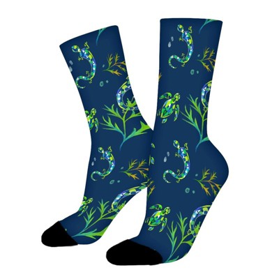 Turtle Pattern Women Printed Crew Socks Funny Funky Socks Soft Polyester Novelty Gifts for Artists Men