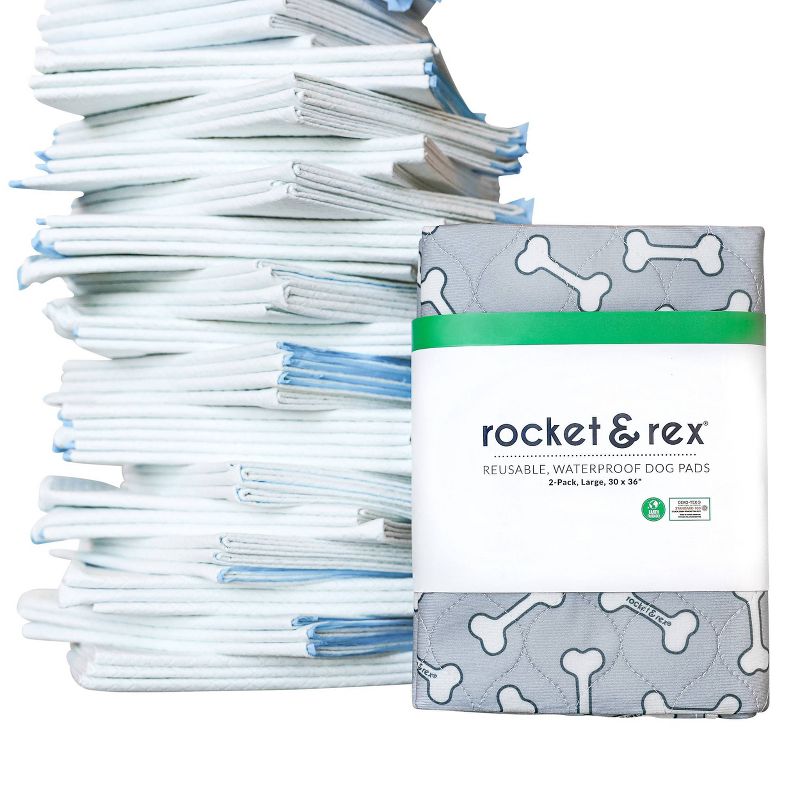 rocket &#38; rex Bone Print Washable Reusable Pee Pads for Dogs - L - Gray - 2ct, 5 of 12