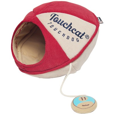 Touchcat  Saucer Oval Collapsible Walk-Through Pet Cat Bed House With Play Active Toy Red-Large