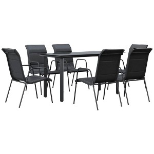 vidaXL Patio Dining Set Outdoor Table and Chair Black Steel and Textilene - 55.1" Table Length 6 Items - 1 of 4