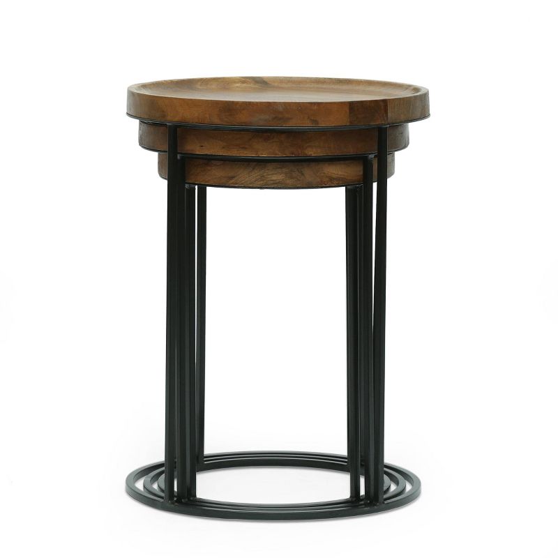 Set of 3 Gambier Modern Industrial Handcrafted Mango Wood Nested Side Tables Natural/Black - Christopher Knight Home, 3 of 9