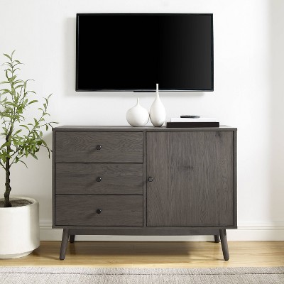 Gray Wood Mid-Century Modern Media Console with Storage