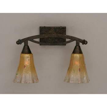 Toltec Lighting Bow 2 - Light Vanity in  Bronze with 5.5" Fluted Amber Crystal Shade