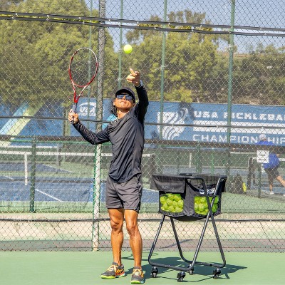 Black Steel Portable Pickleball and Tennis Ball Caddy with Wheels