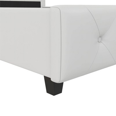 Full White Faux Leather Tufted Upholstered Bed with Headboard