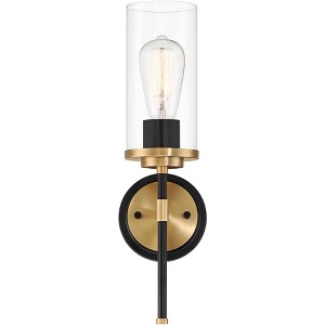 Possini Euro Design Tara Industrial Wall Light Sconce Black and Gold Hardwire 5" Fixture Clear Glass for Bedroom Bathroom Vanity - 1 of 4