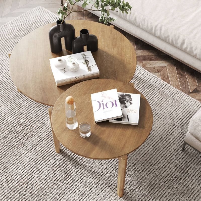 2pc Kendall Wood Round Nesting Coffee Table Set Brushed Light Brown - Nathan James, 4 of 6