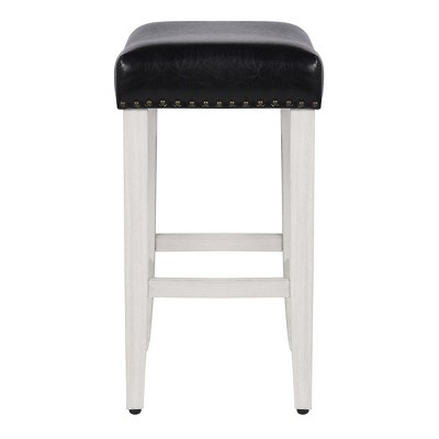 Modern Farmhouse 24" Black Leather Saddle Seat Counter Stool