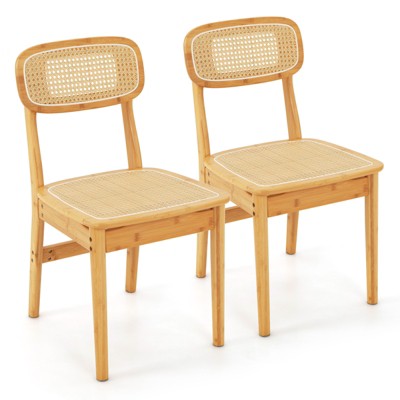 Tangkula Rattan Dining Chairs Set of 2 Kitchen Dining Chairs with Simulated Rattan Backrest & Wood Frame
