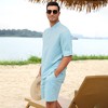 Men's 2 Pieces Cotton Linen Set Casual Long Sleeve Henley Shirts and Shorts Summer Matching Outfits - 2 of 4