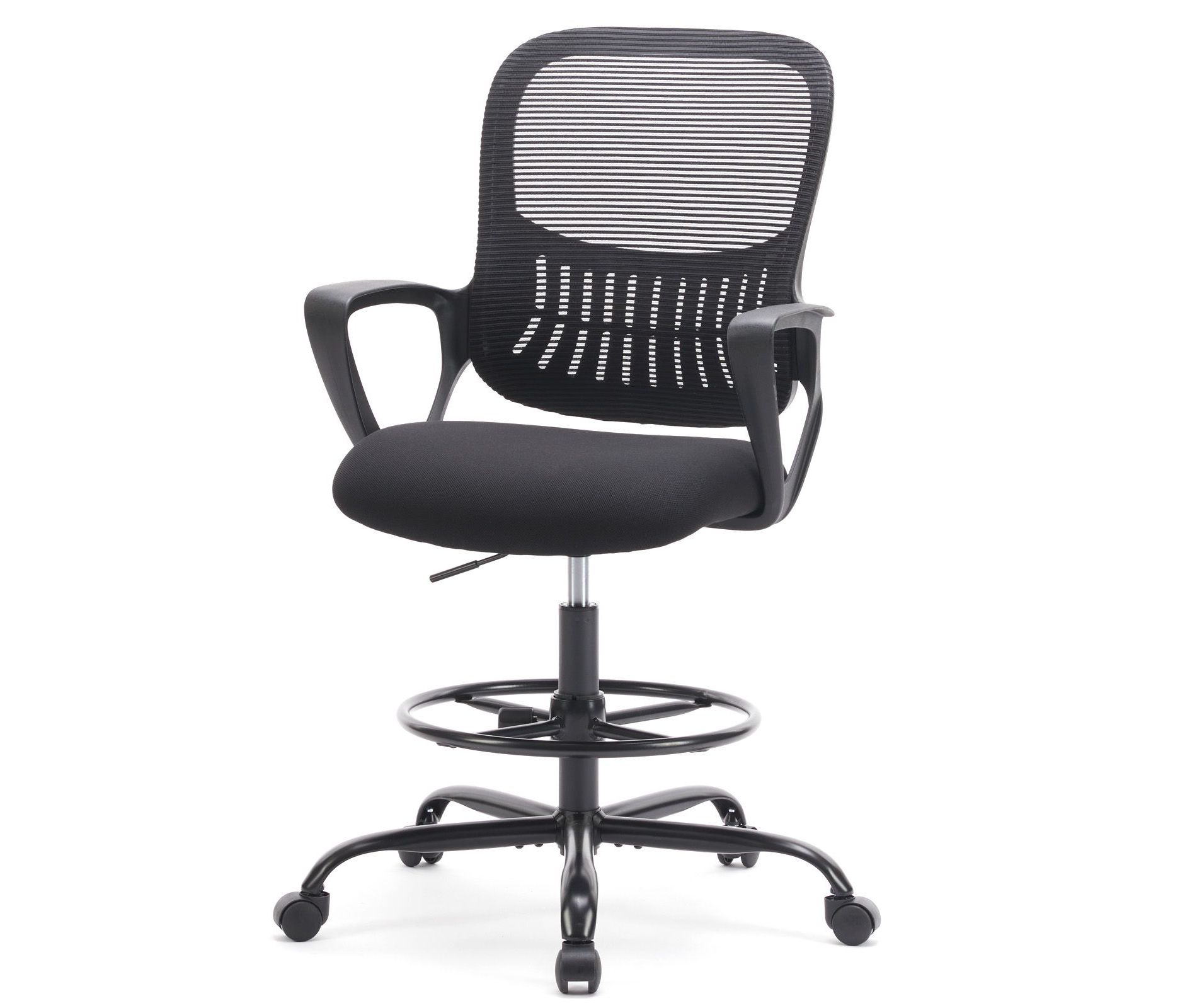 JIONJOY Ergonomic Tall Office Drafting Chair Mesh Task Chair with Fixed Arms| Black
