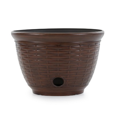 Bronze Wicker High-Density Resin Garden Hose Pot with Drainage