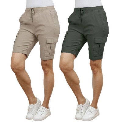 Galaxy By Harvic Women's Loose Fit Super Flex Stretch Cargo Jogger Shorts-2 Pack