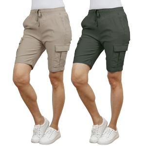 Galaxy By Harvic Women's Loose Fit Super Flex Stretch Cargo Jogger Shorts-2 Pack - 1 of 3