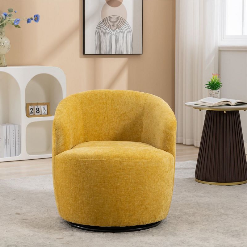 Fannie Chenille Swivel Accent Armchair Barrel Chair,25.60'' Wide Small Velvet Swivel Chair,360° Upholstered Swivel Barrel Chair-Maison Boucle‎, 3 of 12