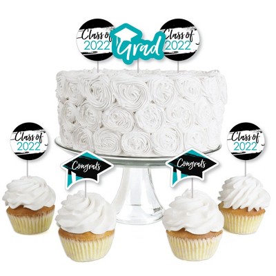 Big Dot of Happiness Teal Grad - Best is Yet to Come - Dessert Cupcake Toppers - Turquoise 2022 Graduation Party Clear Treat Picks - Set of 24