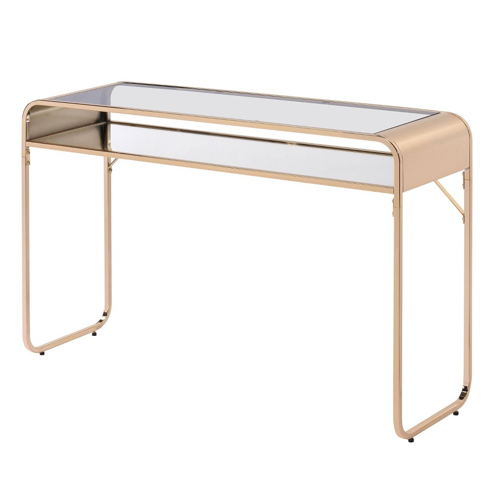 Milrix Sofa Table with Glass Top Gold - miBasics: Metallic Finish, Entryway Elegance, Mirrored Shelf