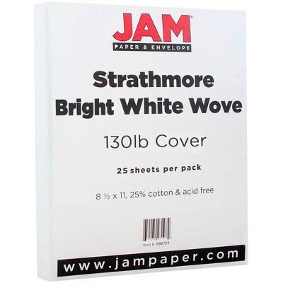 JAM Paper Extra Heavy Weight 130lb Cardstock - 8.5 x 11 - Bright White Wove Strathmore - 25 Sheets